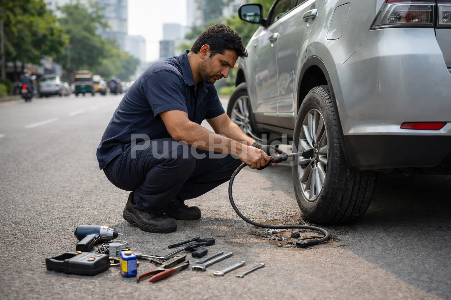 car tyre puncture HSR Layout - PuncBuddy technician