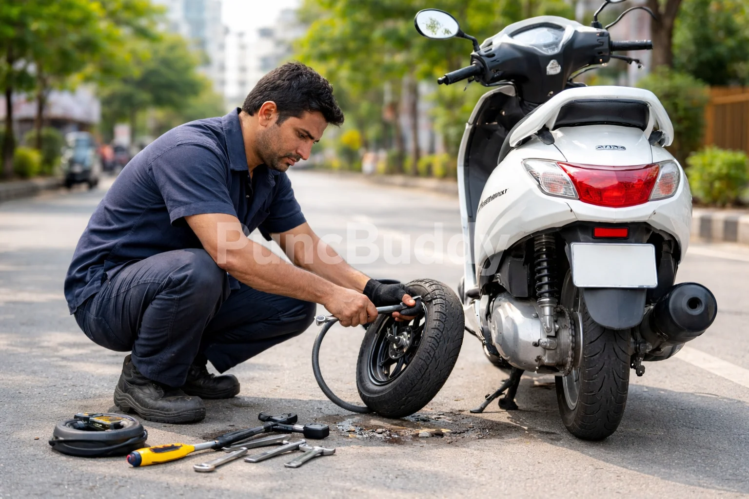 scooter tyre repair near me HSR Layout - PuncBuddy technician